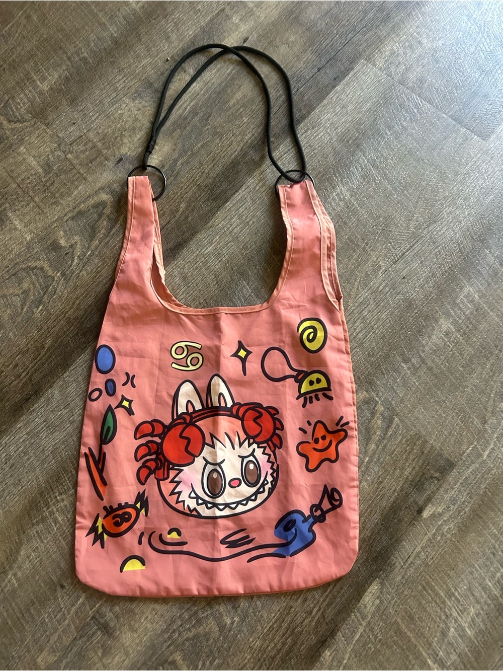 Cute Pink Cartoon Tote Bag with Whimsical Character Print